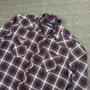 Vintage‎ Wrangler Pearl Snap Shirt Men’s XL Red Brushpopper Plaid Western Y2K